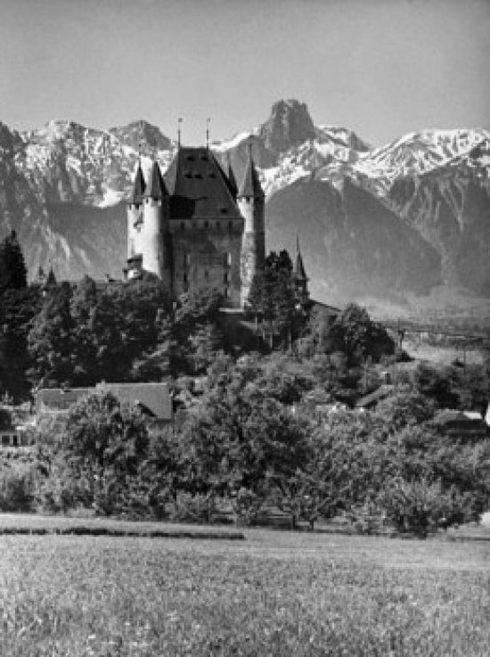 Zahringen-Kyburg Castle landscape poster print featuring scenic views of Thun, Switzerland.