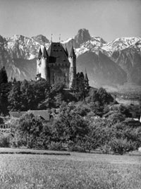 Zahringen-Kyburg Castle landscape poster print featuring scenic views of Thun, Switzerland.