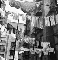 Low angle view of clothes drying on a clothesline poster print.