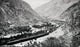 High angle view of a train moving on railroad tracks poster print.