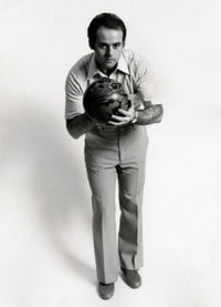 Front view of mid adult man holding a bowling ball poster print