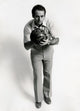 Front view of mid adult man holding a bowling ball poster print
