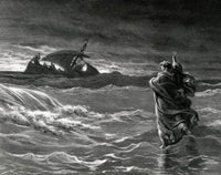 Christ Stilling the Tempest engraving print by Gustave Doré, featuring dramatic biblical scene.
