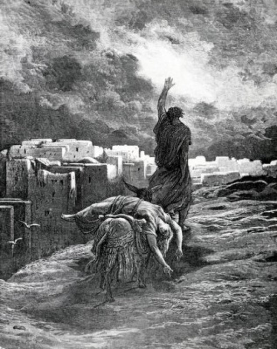 Ephraim Carries His Wife Away engraving poster print by Gustave Dore