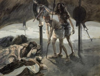 David Takes Saul's Spear and Water Bottle Art Print by James Tissot