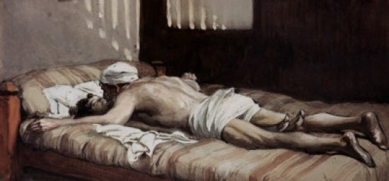 Elijah Raises the Widow's Son poster print by James Tissot, depicting a biblical scene.