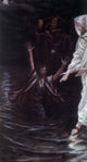 Peter Walks on the Sea Poster Print by James Tissot, vibrant biblical artwork.