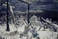 Raising of the Cross poster print by James Tissot, featuring vivid colors and details.