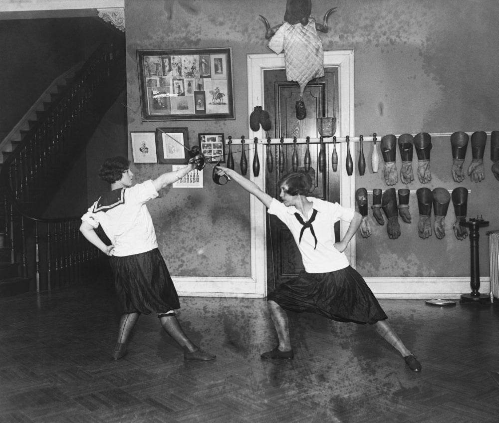 Girls Fencing Vintage Poster Print from 1925 showcasing young female fencers.