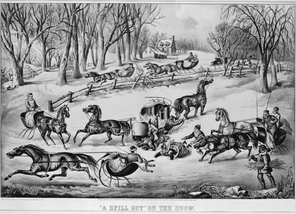 Spill Out on the Snow Poster Print showcasing a beautiful winter landscape.