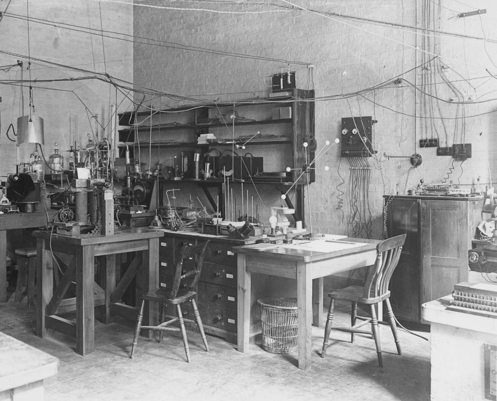 Ernest Rutherford's Laboratory Poster Print showcasing early 20th-century scientific discovery.