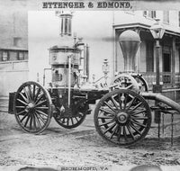 Historic Fire Engine Poster Print showcasing vintage firefighting vehicle.