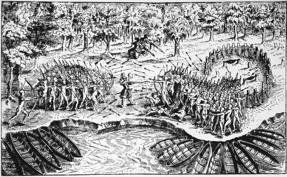 Samuel de Champlain Battles Indians 1609 Poster Print