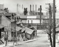 Houses and Steelmill Poster Print showcasing industrial architecture.