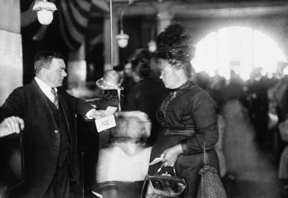 Ellis Island Examination Poster Print showcasing American immigration history.
