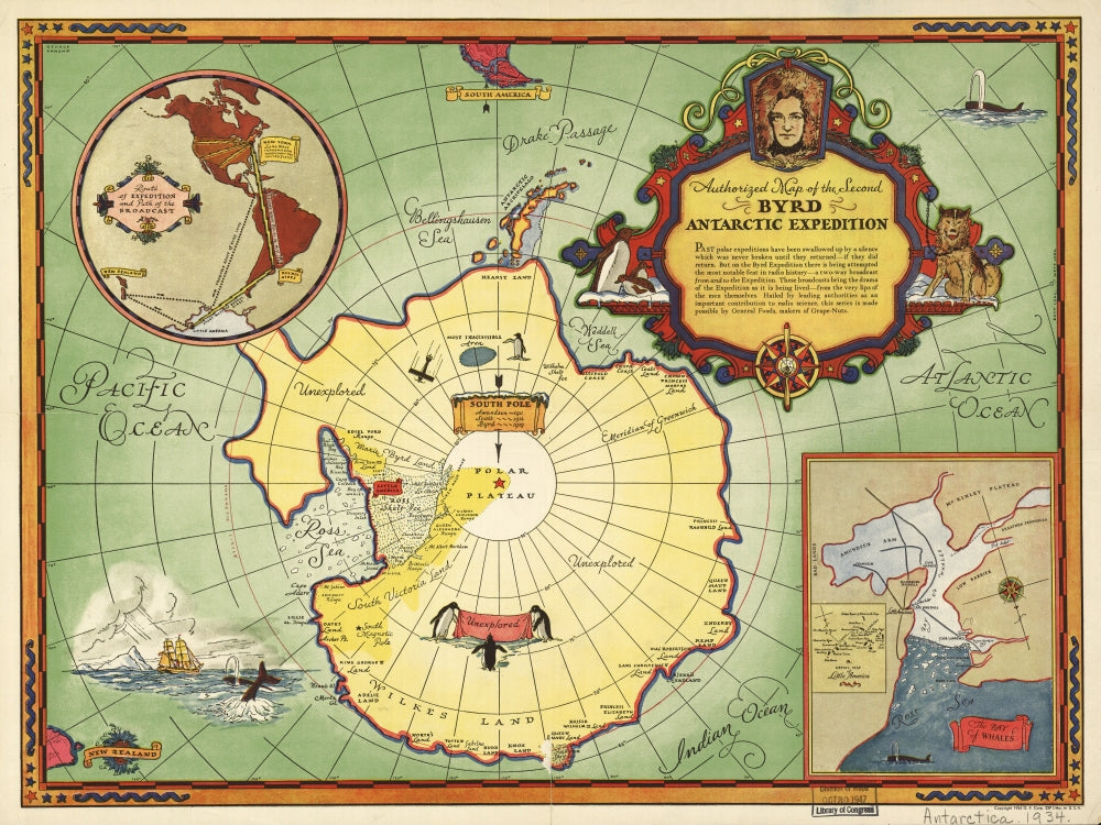 Second Byrd Antarctic Expedition poster print showcasing polar exploration from 1933-35.