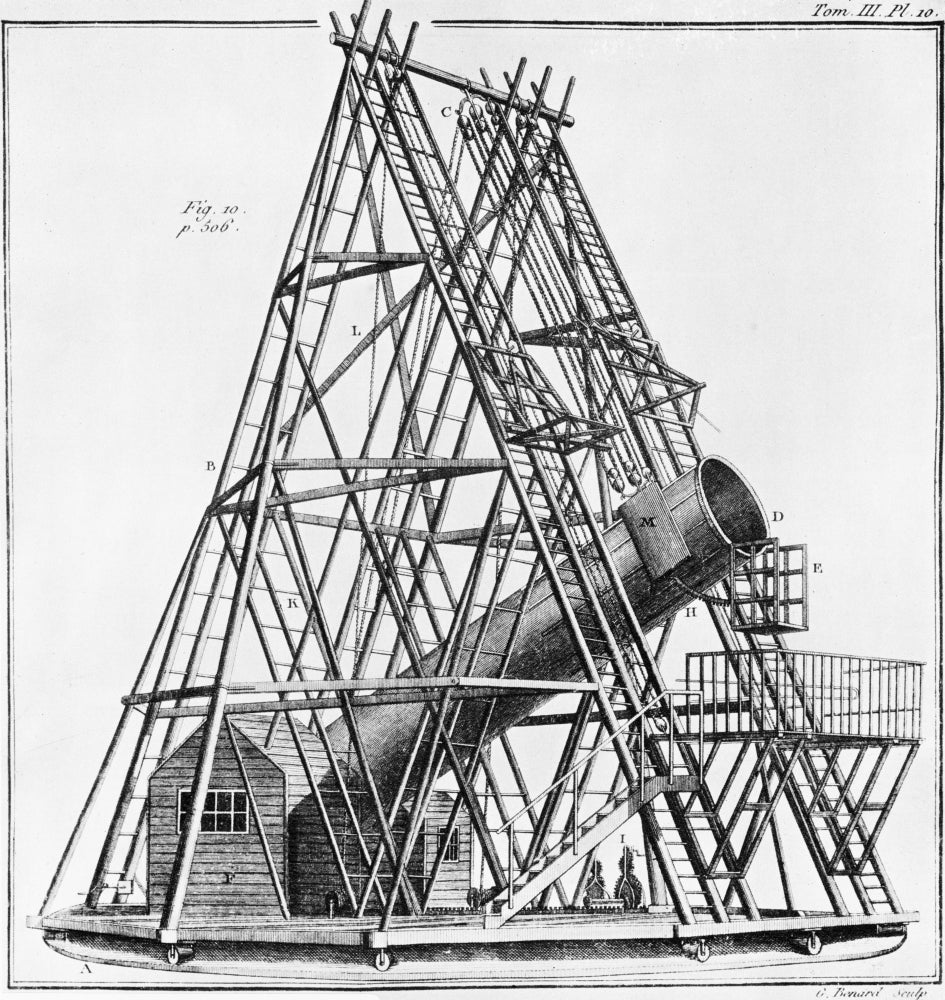 William Herschel 40 Foot Telescope Poster Print showcasing 1880s astronomy design.