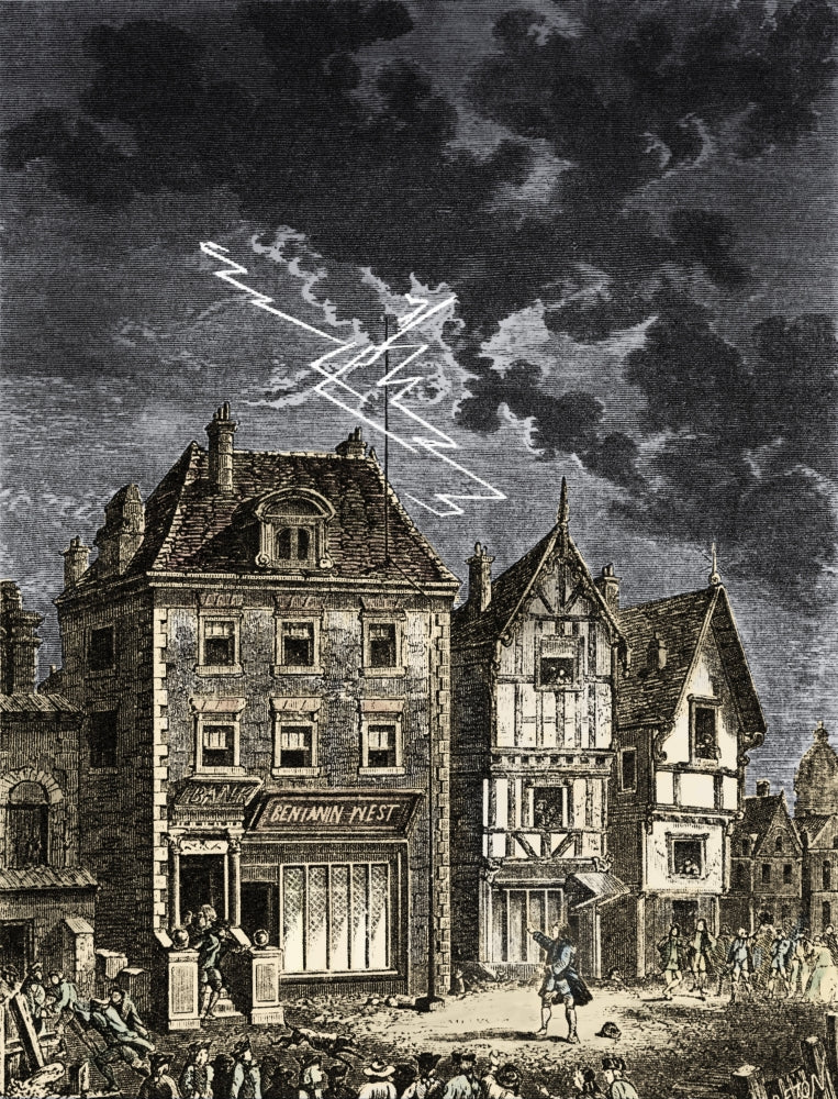Benjamin Franklin Lightning Rod Poster Print showcasing historical significance in science.