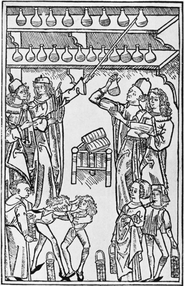 Medieval Italian Pharmacy Poster Print showcasing historical medicine art.
