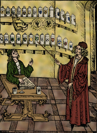 Medieval Italian Pharmacy Poster Print showcasing historical pharmacy practices.