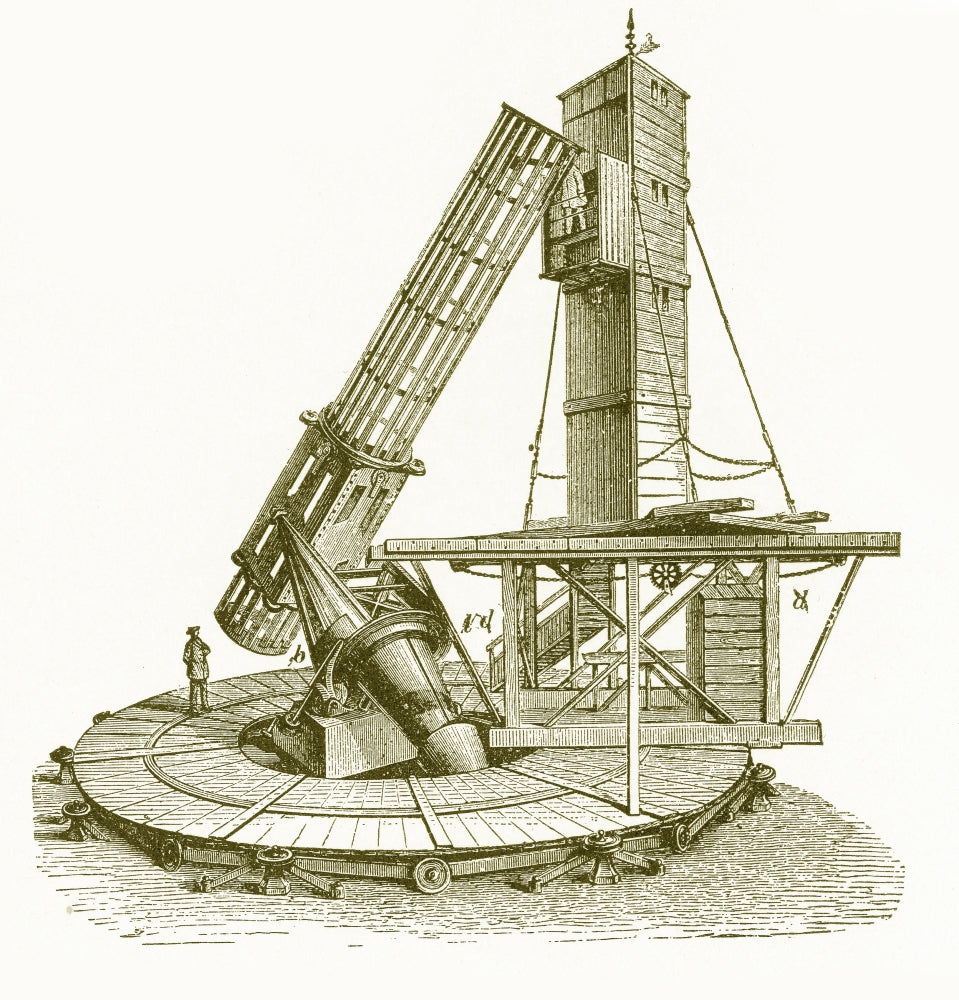 Lassell's Reflecting Telescope Poster Print showcasing intricate telescope design.