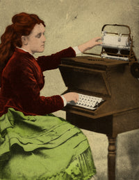 The First Typist poster print by Lillian Sholes, showcasing early typing artistry.