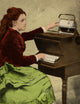 The First Typist poster print by Lillian Sholes, showcasing early typing artistry.