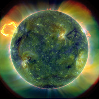 Multiwavelength Image of the Sun Poster Print displaying vibrant solar features.