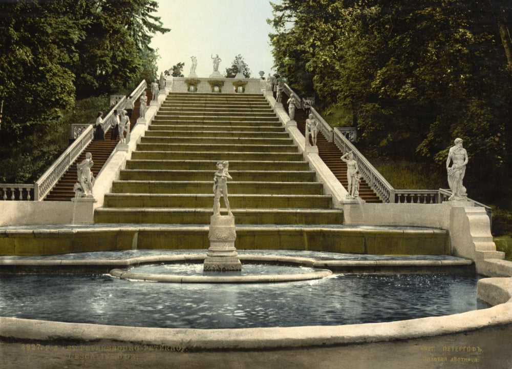 Peterhof Palace, St. Petersburg Poster Print showcasing opulent architecture and gardens.