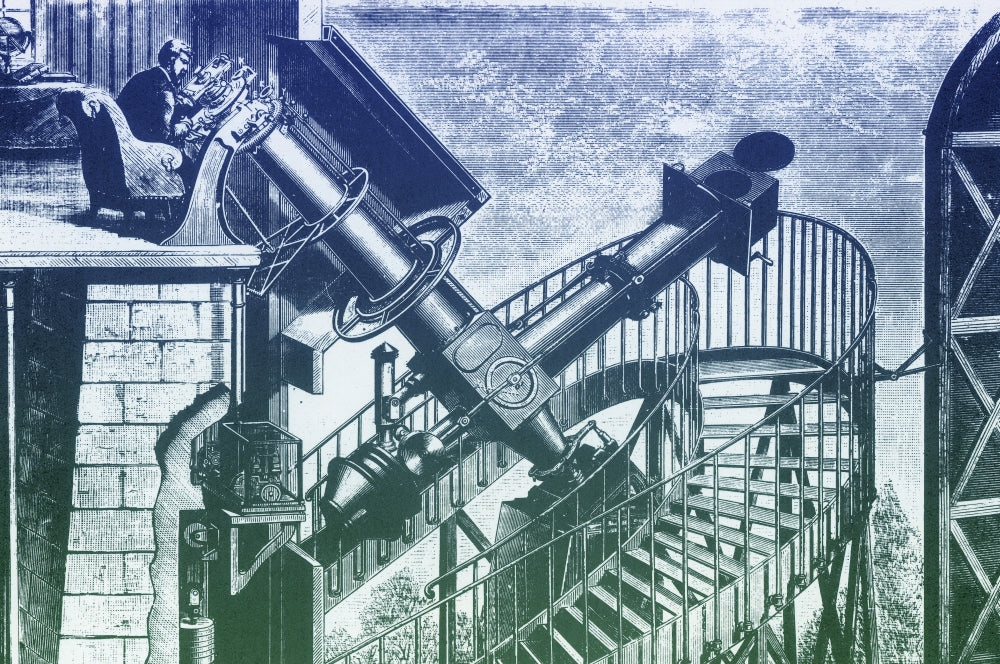 Equatorial Telescope Poster Print showcasing Paris Observatory from 1883.