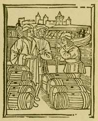 Wine Merchant Medieval Tradesmen Poster Print showcasing vintage market scene.