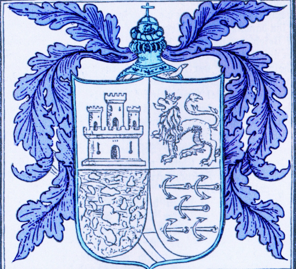 Christopher Columbus Coat of Arms Poster Print displayed on a wall.
