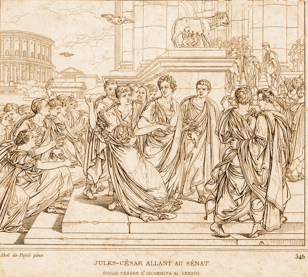 Assassination of Julius Caesar, 44 BC Poster Print showcasing a historical scene.