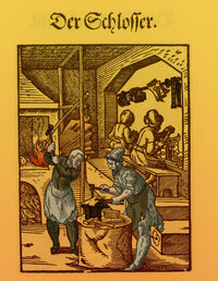 Locksmith Medieval Tradesmen Poster Print showcasing intricate tools and craftsmanship.