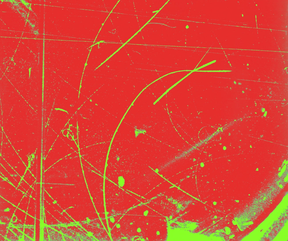 Diffusion Cloud Chamber Tracks Poster Print showcasing particle paths.
