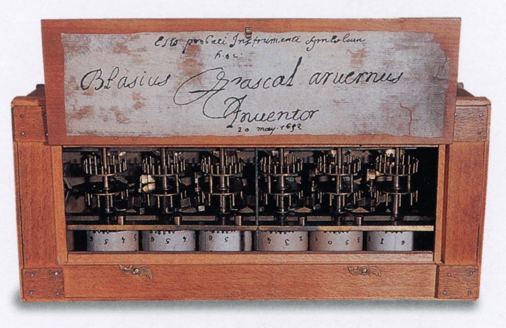 Pascaline Mechanical Calculator Poster Print from 1642 showcasing intricate design.