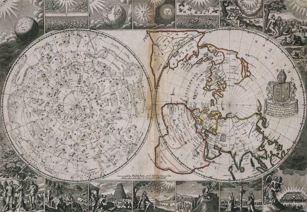 Celestial and World Map, Circa 1691 Poster Print