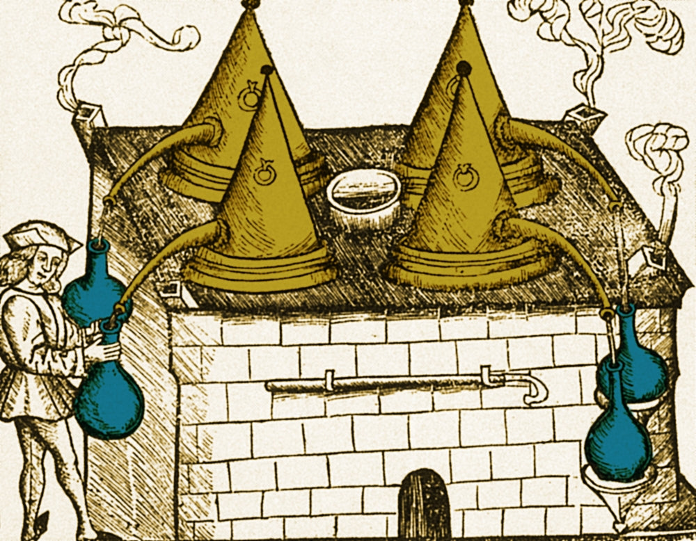 16th Century Distillation Furnace Poster Print showcasing historical science