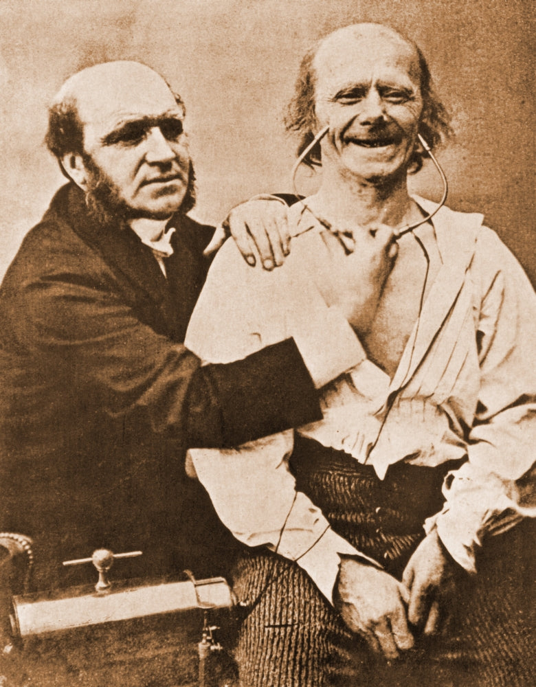 Duchenne Studying Physiognomy Poster Print showcasing facial expressions and muscles.