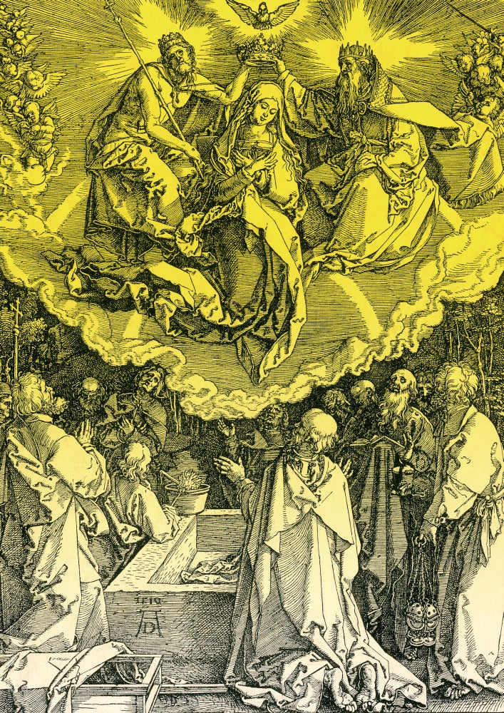 Assumption of Mary Poster Print showcasing Mary's elevation to heaven.