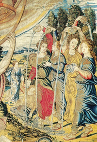 Renaissance Tapestry Detail Poster Print showcasing intricate designs and rich colors.