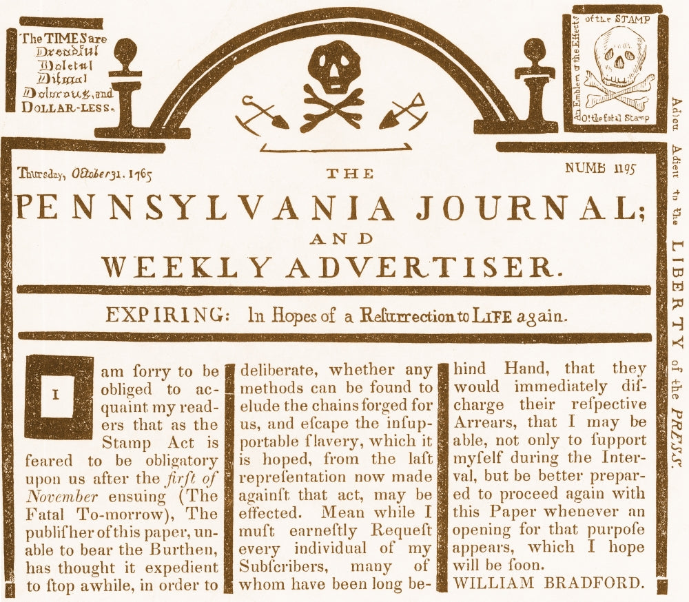 Stamp Act Opposition 1765 Poster Print showcasing historical significance.