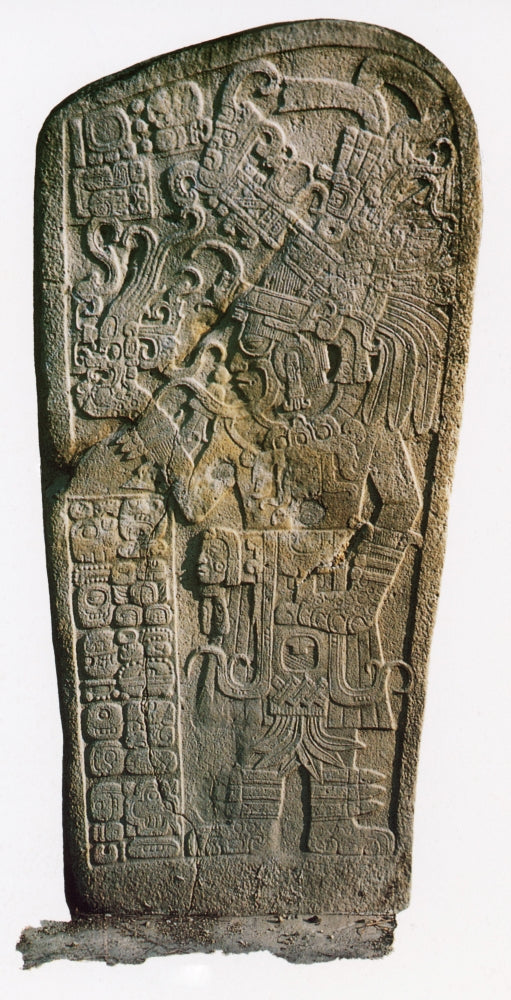 Mayan Calendar Stele Poster Print showcasing intricate 9th-century design.