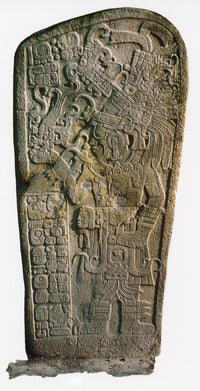 Mayan Calendar Stele Poster Print showcasing intricate 9th-century design.