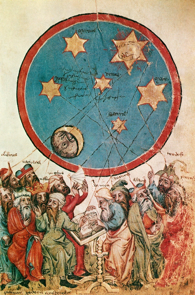 Men and Their Guiding Stars Poster Print showcasing celestial bodies and night sky.