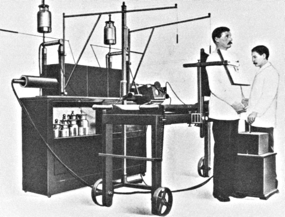 Early 20th Century X-Ray Machine Poster Print showcasing historical medical technology.