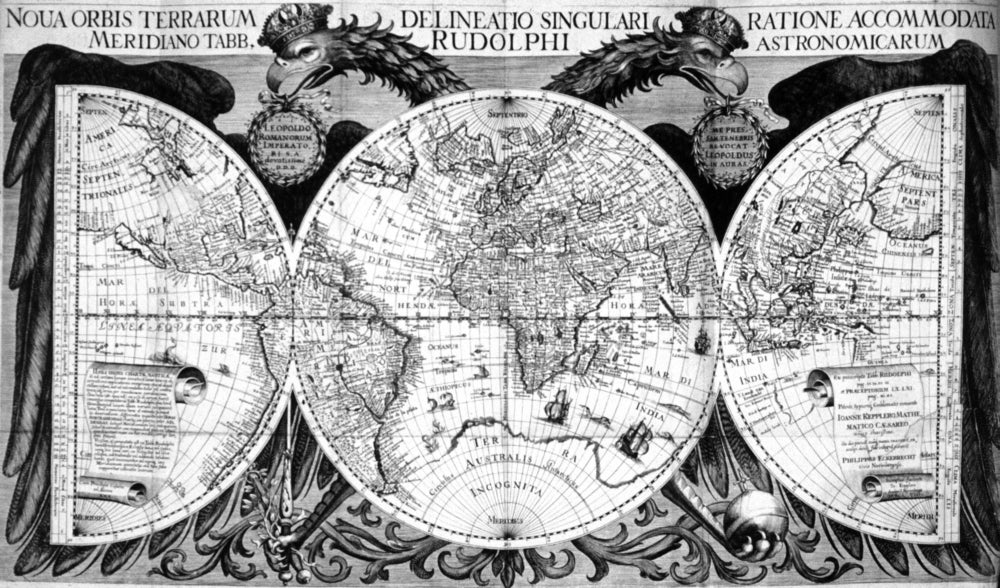 Kepler's World Map - Tabulae Rudolphinae 1627 Poster Print
