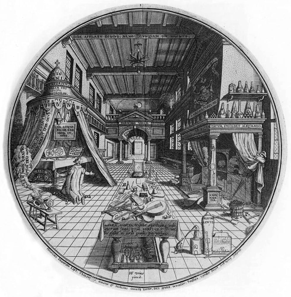 Alchemist's Laboratory Poster Print from 1595, showcasing early scientific exploration.