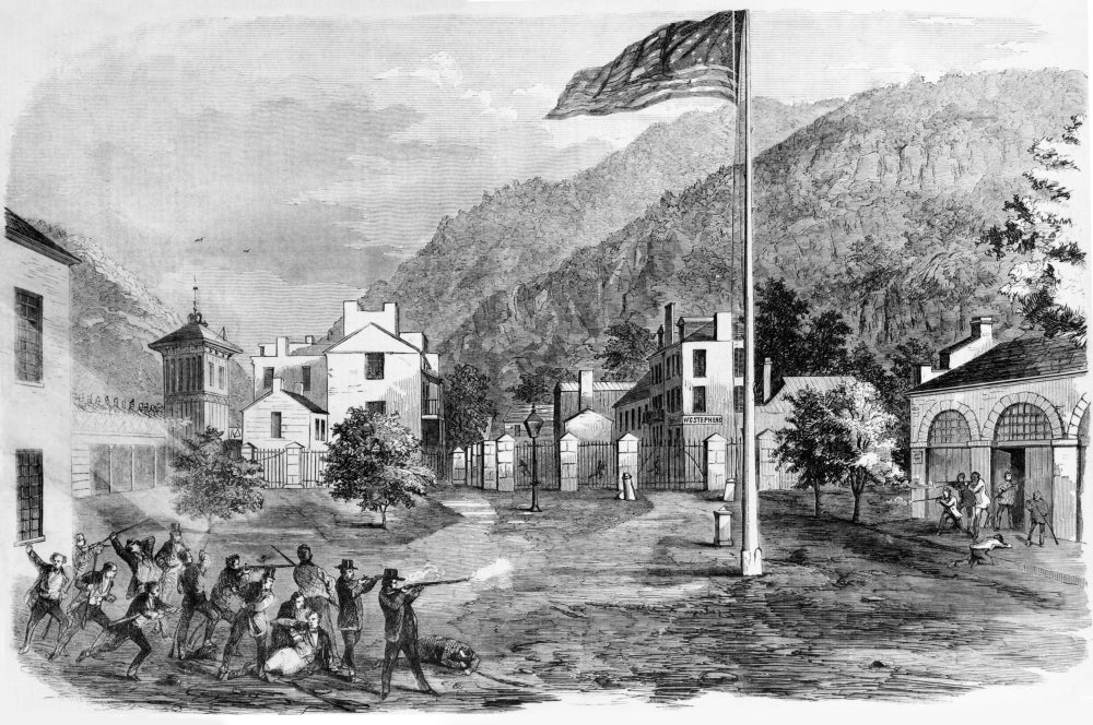 Harpers Ferry Insurrection 1859 Poster Print depicting John Brown's raid.