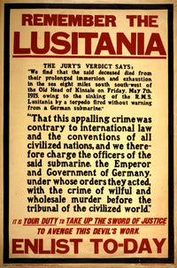 WWI Remember the Lusitania Poster Print showcasing historical artwork.